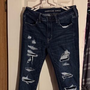 American Eagle Outfitters Women's Ripped Dark Blue Jeans